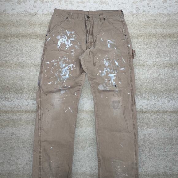 Vintage 90s Wrangler Carpenter Pants 36x34 Baggy Fit Tan Canvas Dungarees - Picture 5 of 6